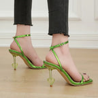 Temperament Square Head Thin High-heeled Sandals Open Toe Narrowband AnkleBuckle Strap Banquet High Heel
