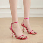 Temperament Square Head Thin High-heeled Sandals Open Toe Narrowband AnkleBuckle Strap Banquet High Heel