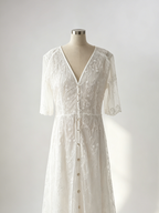White Lace Maxi Boho Dress for Women - Embroidery Button Front Short Sleeves High Low Dress - Summer Beach Bridal Party Wear 2026