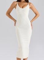Bandage Spaghetti Strap Scoop Neck Contour Seam Mini Dress