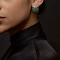 THE HOURS Emerald Jade Rhodium Plated Stud Earrings