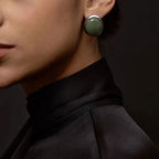 THE HOURS Emerald Jade Rhodium Plated Stud Earrings