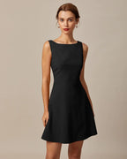 Boat Neck Sleeveless Fit And Flare A-Line Mini Dress