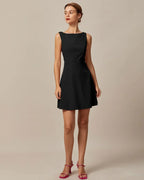 Boat Neck Sleeveless Fit And Flare A-Line Mini Dress