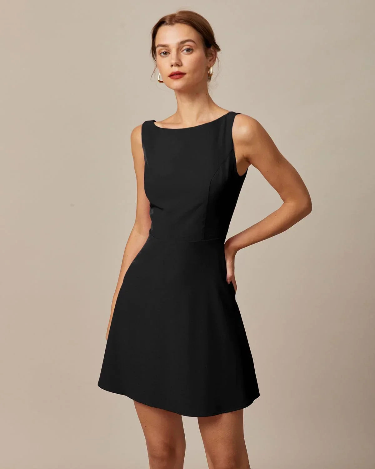 Boat Neck Sleeveless Fit And Flare A-Line Mini Dress