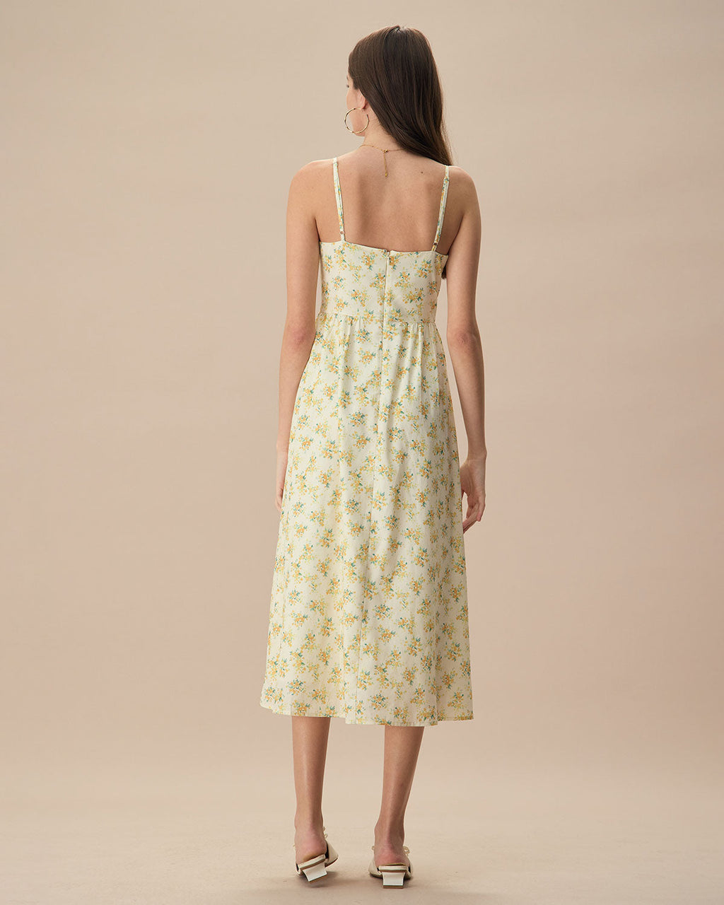 Scoop Neck Spaghetti Strap Gathered Waist Ditsy Floral Mini Dress