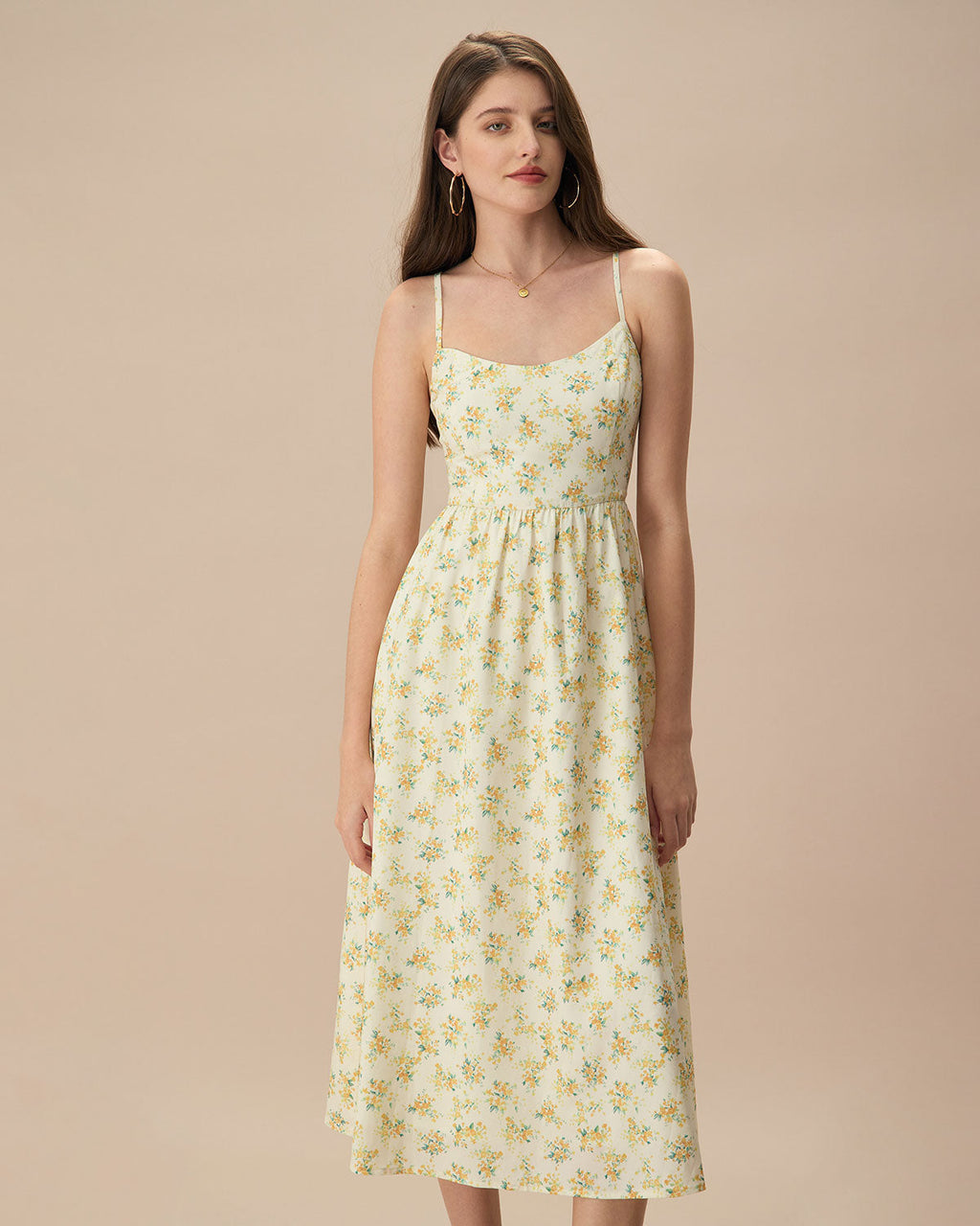 Scoop Neck Spaghetti Strap Gathered Waist Ditsy Floral Mini Dress