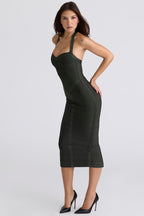 Bandage Halter Neck Sweetheart Ruched Bodycon Midi Dress