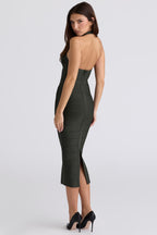 Bandage Halter Neck Sweetheart Ruched Bodycon Midi Dress