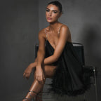 Eternal Affection Feather Trim Chain Strap Mini Dress