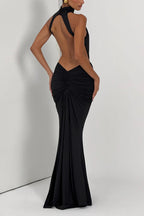 Thekla Stretch Slinky Jersey High Neck Ruched Backless Drape Maxi Dress