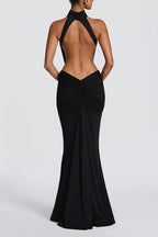 Thekla Stretch Slinky Jersey High Neck Ruched Backless Drape Maxi Dress