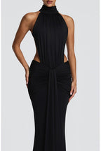 Thekla Stretch Slinky Jersey High Neck Ruched Backless Drape Maxi Dress