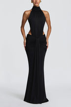 Thekla Stretch Slinky Jersey High Neck Ruched Backless Drape Maxi Dress