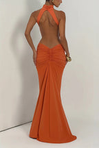 Thekla Stretch Slinky Jersey High Neck Ruched Backless Drape Maxi Dress