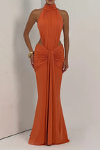 Thekla Stretch Slinky Jersey High Neck Ruched Backless Drape Maxi Dress