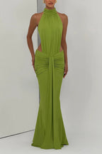 Thekla Stretch Slinky Jersey High Neck Ruched Backless Drape Maxi Dress