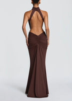 Thekla Stretch Slinky Jersey High Neck Ruched Backless Drape Maxi Dress