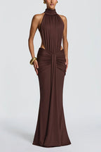 Thekla Stretch Slinky Jersey High Neck Ruched Backless Drape Maxi Dress