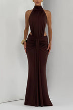 Thekla Stretch Slinky Jersey High Neck Ruched Backless Drape Maxi Dress
