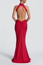 Thekla Stretch Slinky Jersey High Neck Ruched Backless Drape Maxi Dress