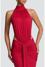 Thekla Stretch Slinky Jersey High Neck Ruched Backless Drape Maxi Dress