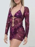 Tie Dye Bikini Set with Kimono Three Piece Swimsuit