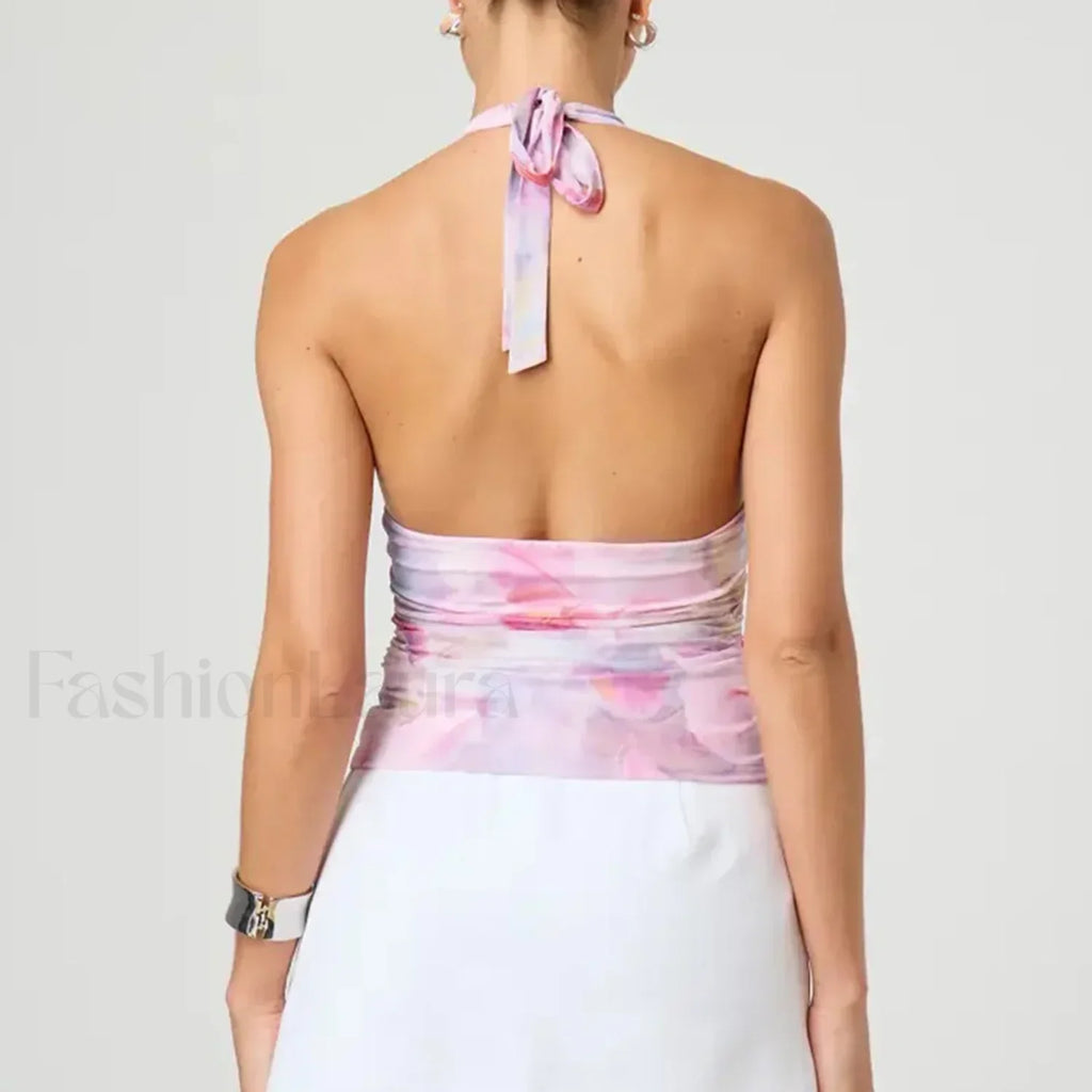 Tie-Dye Halter Backless Crop Top