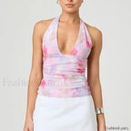 Tie-Dye Halter Backless Crop Top
