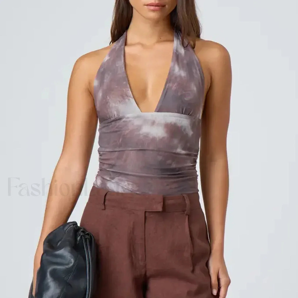 Tie-Dye Halter Backless Crop Top