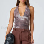 Tie-Dye Halter Backless Crop Top