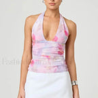 Tie-Dye Halter Backless Crop Top