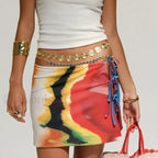 Tie-Dye Split Bodycon Mini Skirt