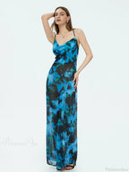Tie-dyed Suspender Backless Floral Dress