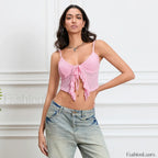 Tie-Front Lace Trim Crop Top