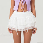 Tie-Up Bow Mesh Ruffle Skirt