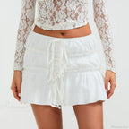 Tie-Up Front Ruched Mini Skirt