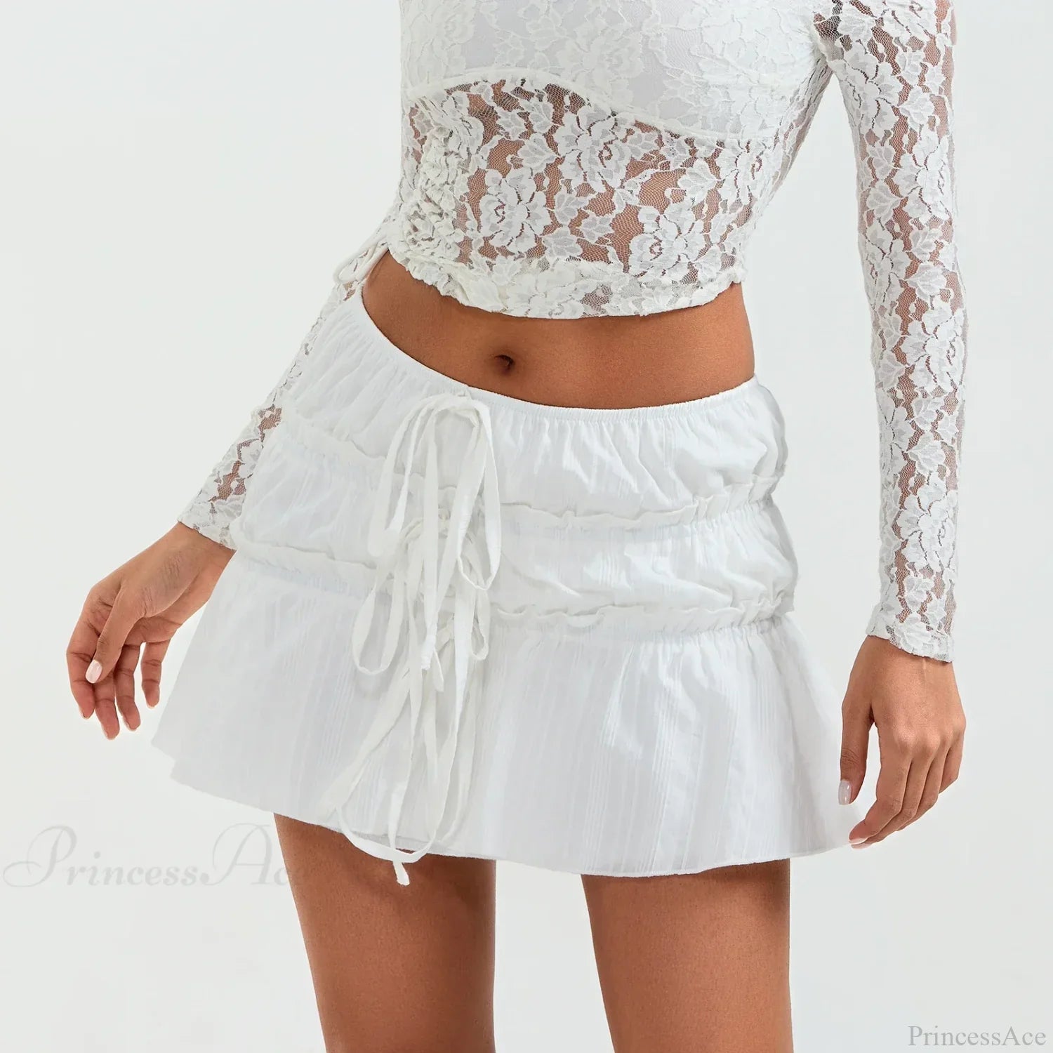 Tie-Up Front Ruched Mini Skirt
