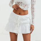 Tie-Up Front Ruched Mini Skirt
