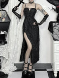Tie-up Jacquard Thin Spaghetti Medium Dress