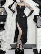 Tie-up Jacquard Thin Spaghetti Medium Dress