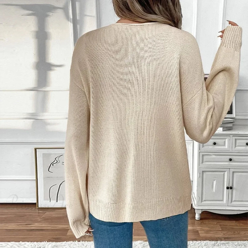 Tie-Up Round Neck Solid Sweater Coat Cardigan