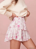Tiered Floral Flowy Mini Skirt