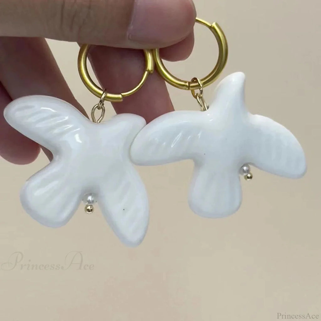 Tranquil Dove Ceramic Metal Circle Hoop Earring