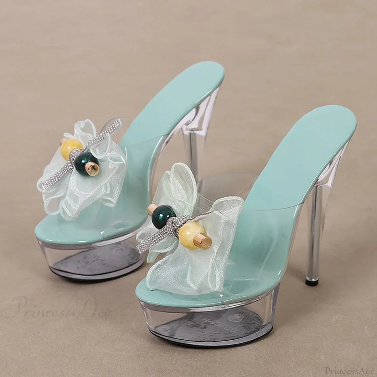 Transparent Mesh Bowknot Super-High Sexy Platform Stripper Party Stylish Chic High Heel