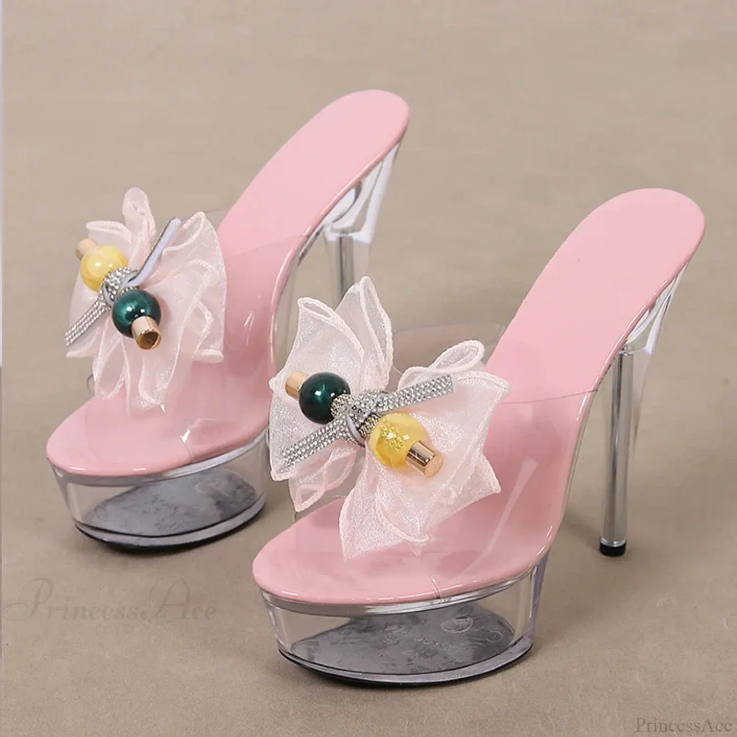 Transparent Mesh Bowknot Super-High Sexy Platform Stripper Party Stylish Chic High Heel
