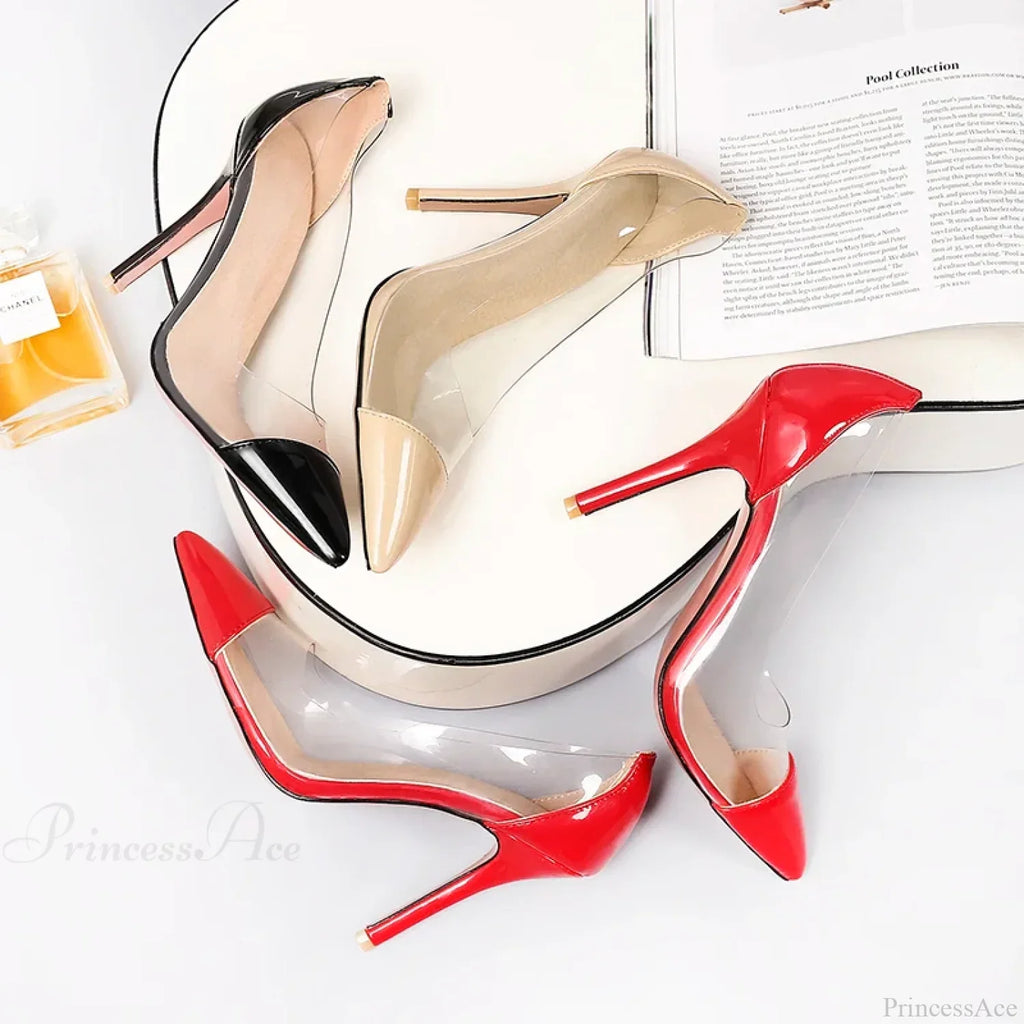 Transparent Patent Leather High Heels Versatile Elegant Sexy Stiletto Extra Large Size Sandals High Heel