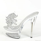 Transparent Slippers Silver Pearl Designer Sexy Open Toe Clear High Heels Platform Sandals High Heel