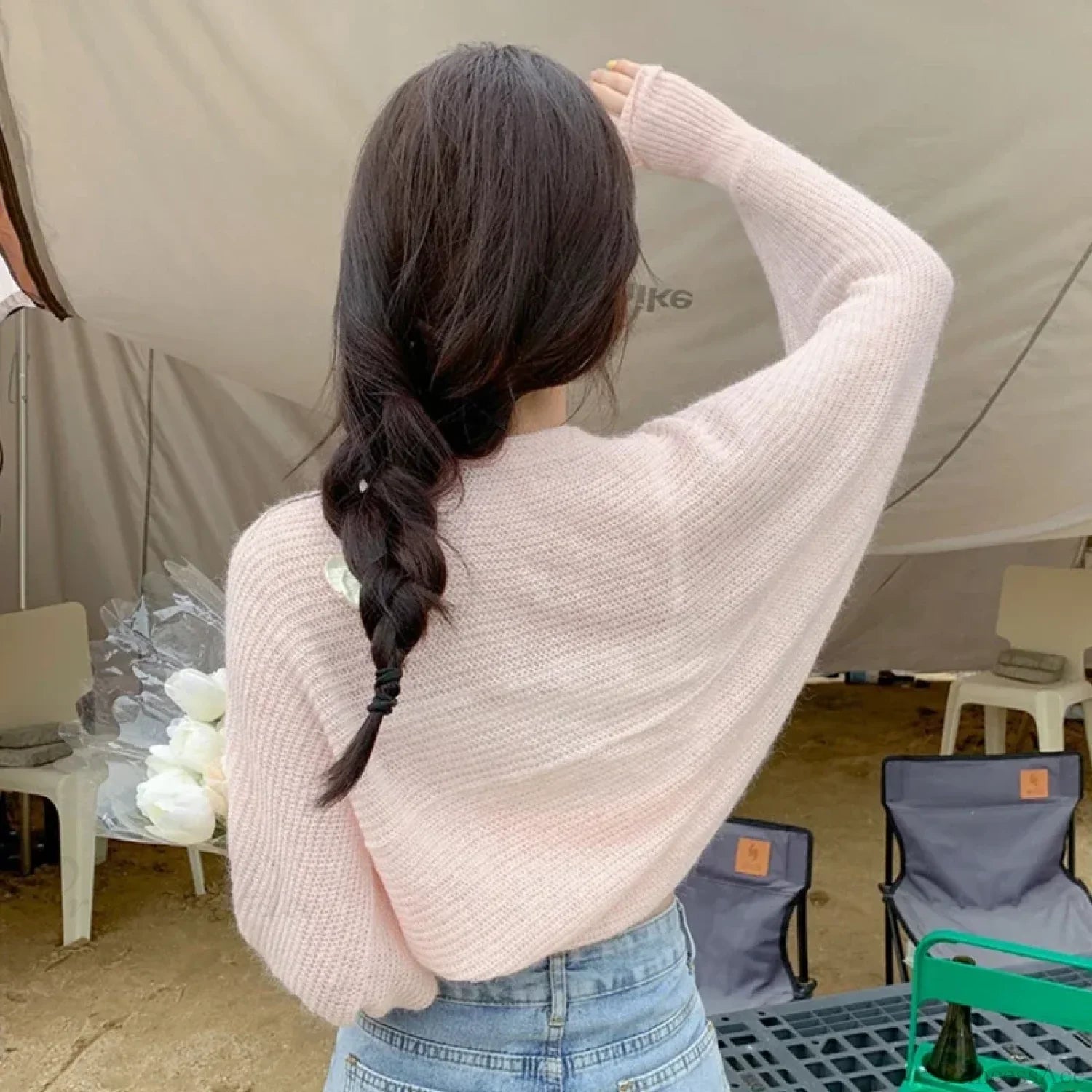 Transparent Sun Protection Open Front Cropped Knit Cardigan