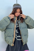 Trendy Distressed Cross Embroidered Coat